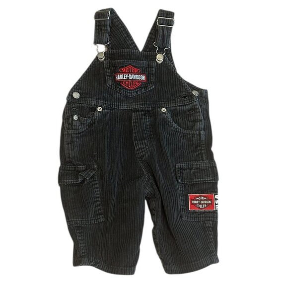 Infant Black Corduroy Overalls 12M Harley Davidson Style Cargo Pockets Logo - Picture 1 of 6